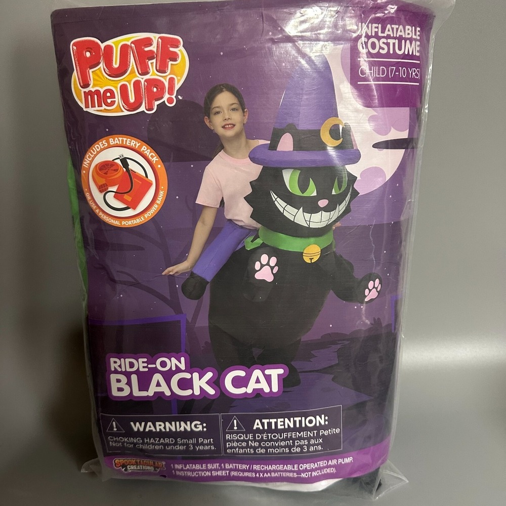 Puff Me Up RideOn Black Cat Inflatable Costume Child‎ 7/10  Halloween Blow Up